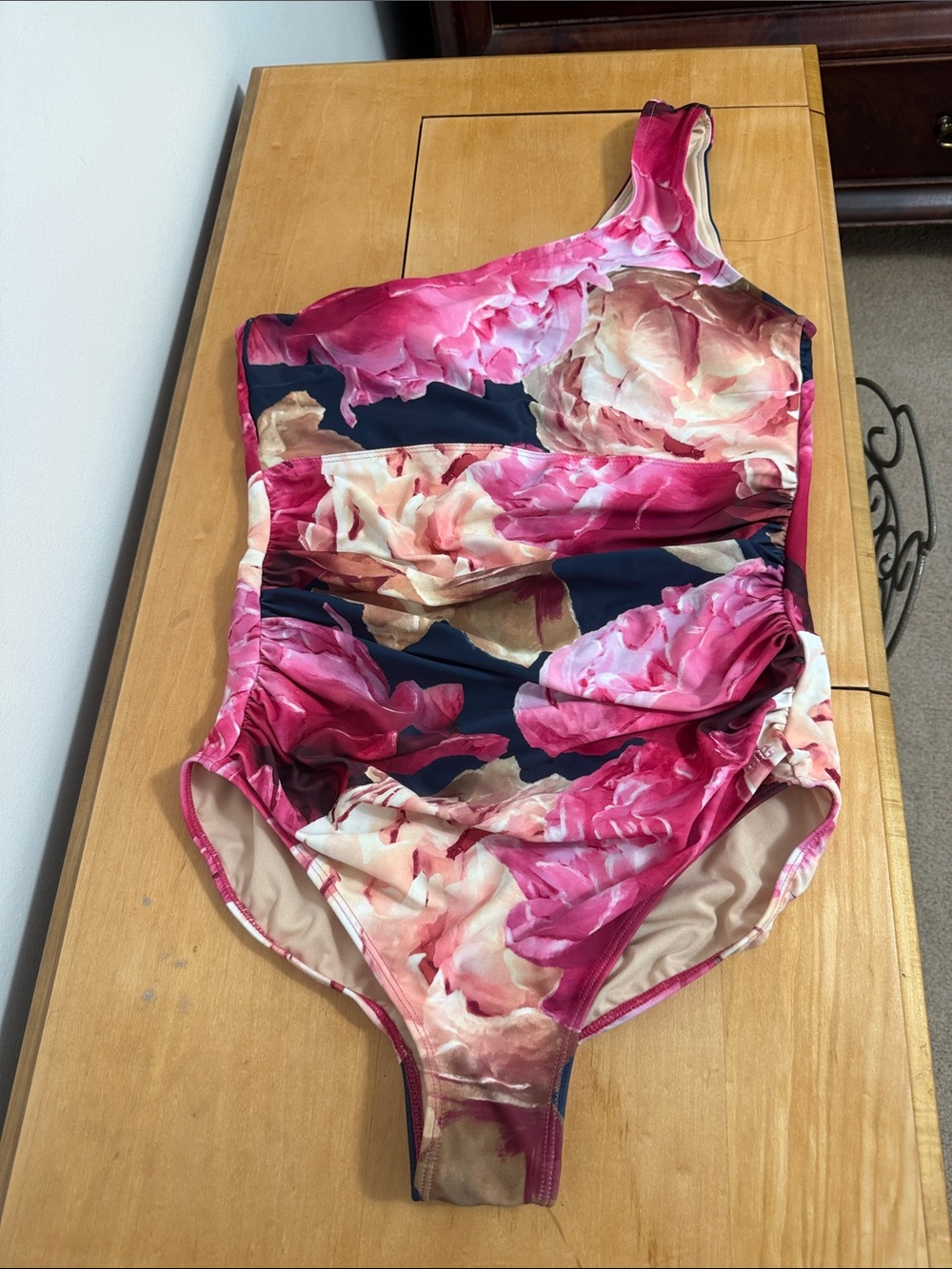 Albion One-Shoulder Floral One-Piece Swimsuit - Pink Navy